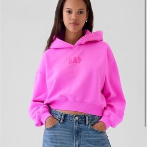 NWOT GAP VintageSoft Arched Logo Cropped Hoodie